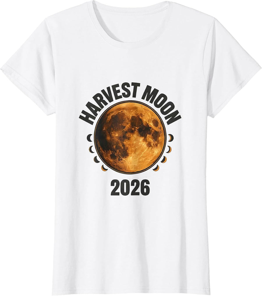 Women's Harvest Moon 2026 Vintage Celestial Astronomy Astrology T-Shirt - White