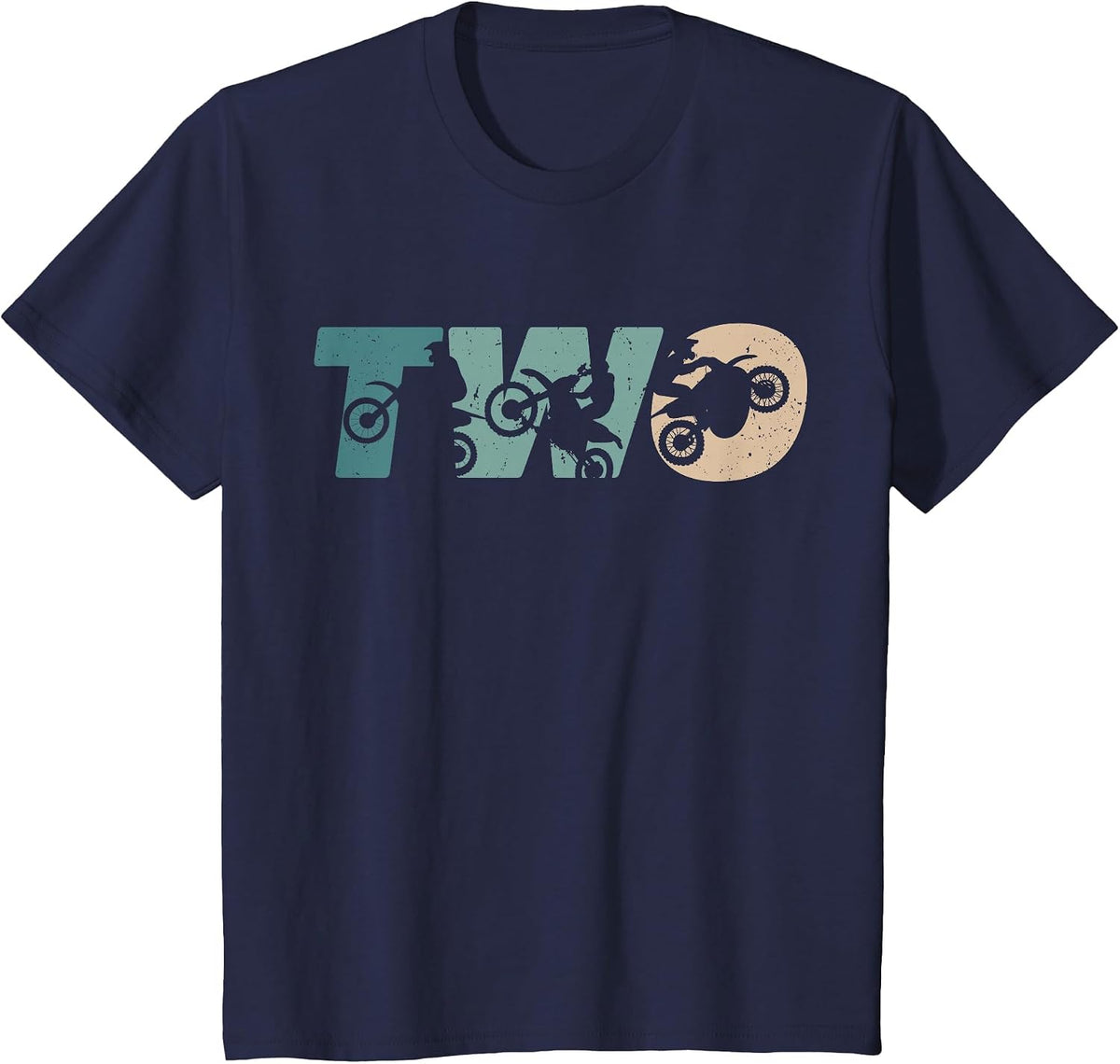 2nd Birthday Retro Motocross Dirt Bike 2 Years Boys Girl T-Shirt - Navy Blue