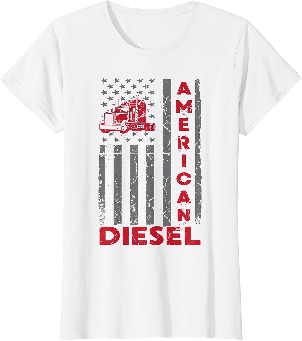 American Diesel Patriotic Flag Trucking Life USA Truck Fan T-Shirt - White