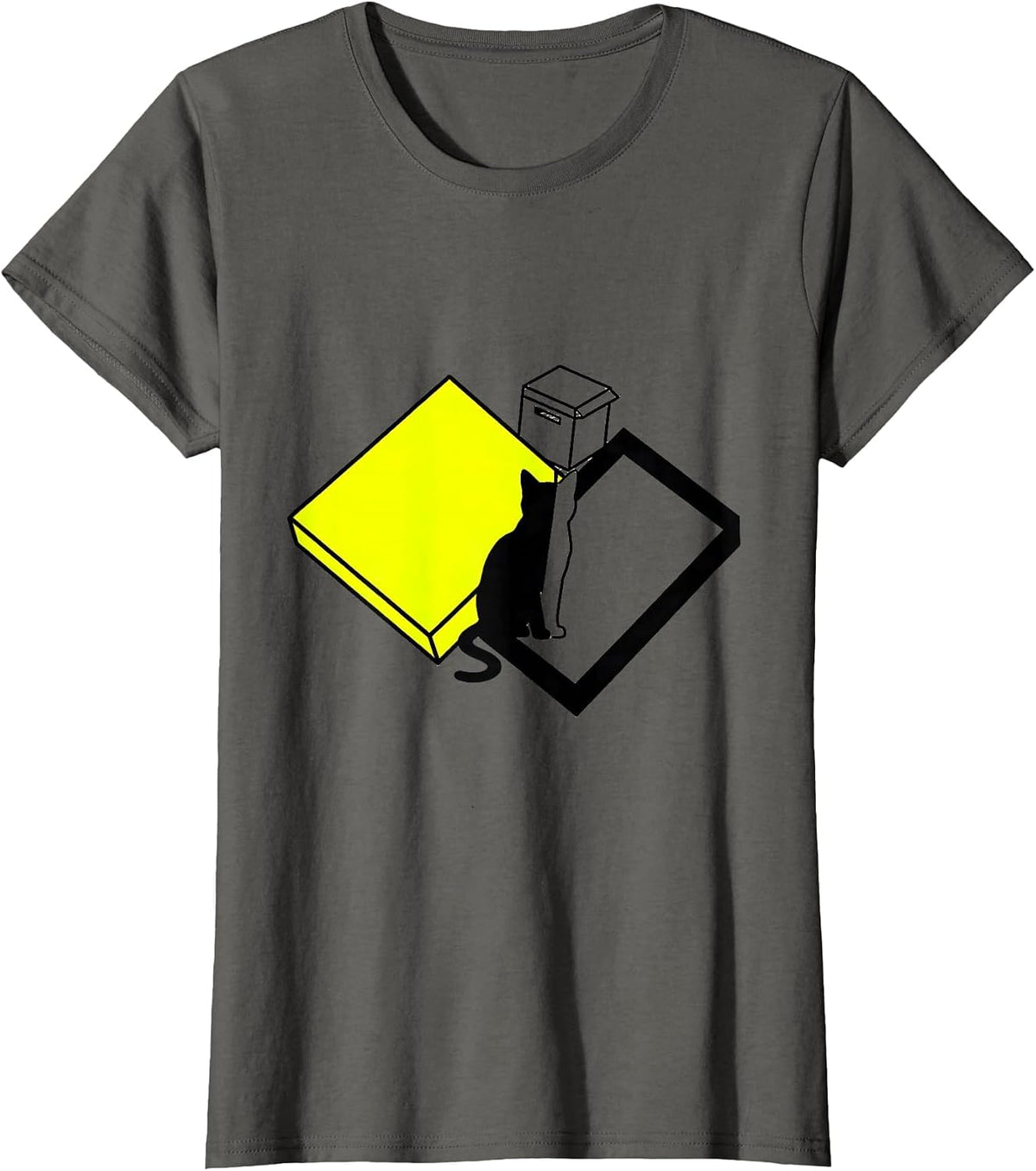 Women's Diagonal Toggle Cat Quantum Physics Humor Gift T-Shirt - Asphalt Grey