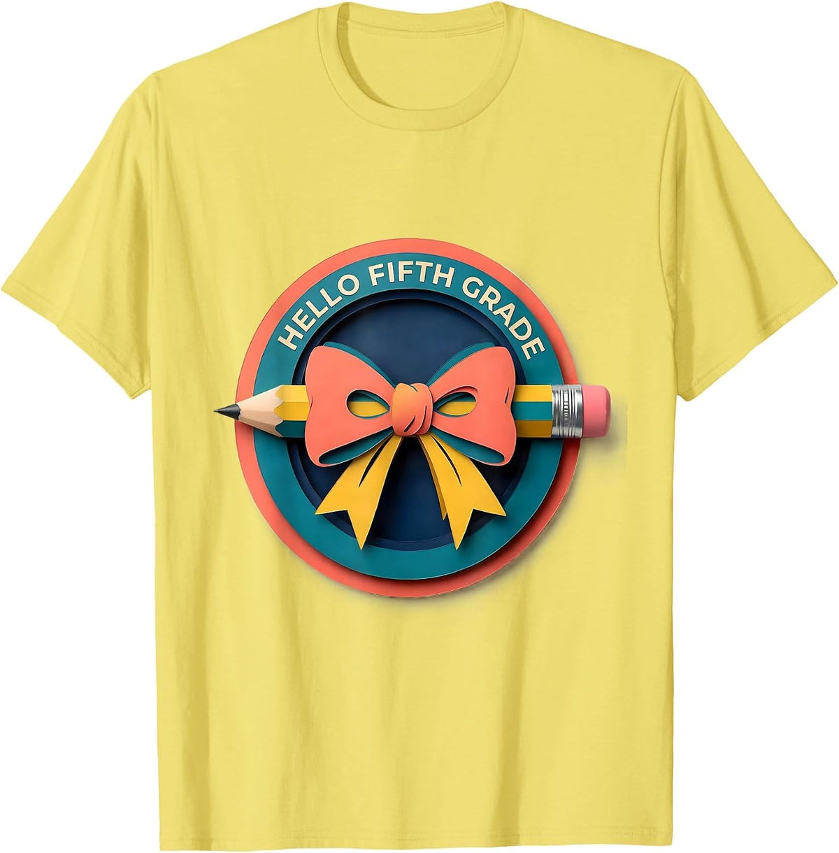 Men's Hello Fifth Grade Cute Back to School Pencil Bow Gift T-Shirt - Lemon Yellow