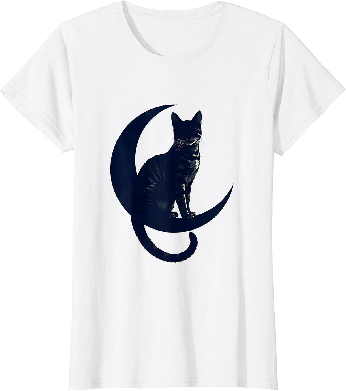Women's Bengal Cat on Crescent Moon Celestial Design T-Shirt - White