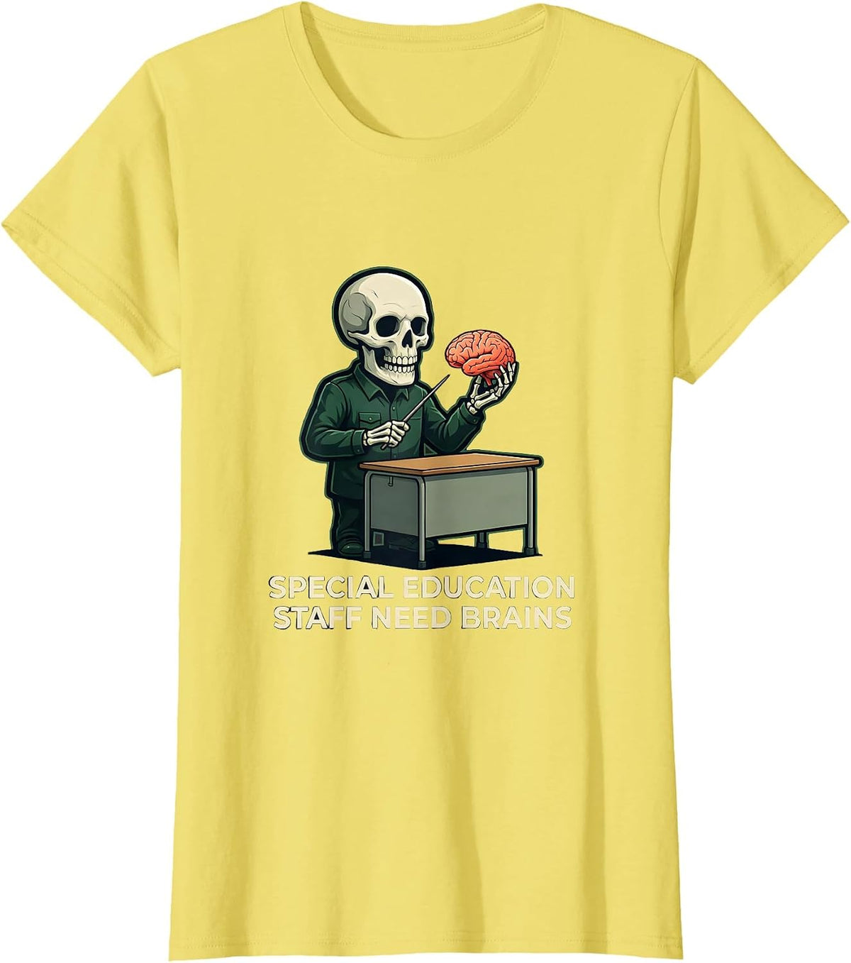 Special Education Staff Need Brains Funny Halloween Teacher T-Shirt - Lemon Yellow