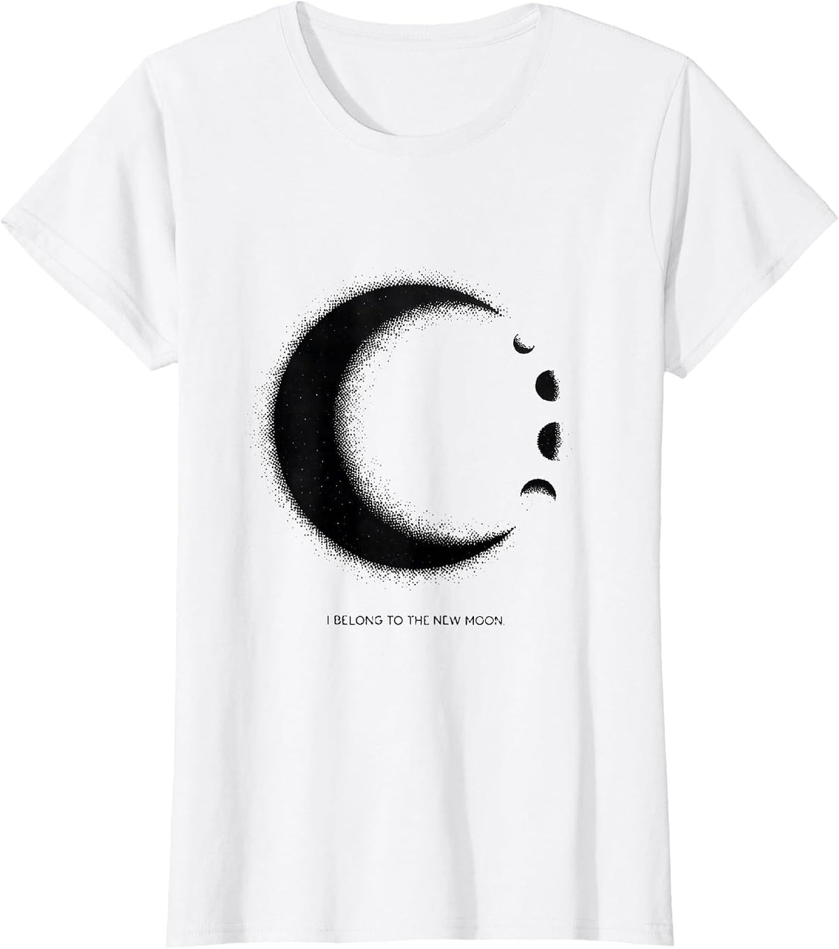 I Belong To The New Moon Blackwork Dotwork Celestial Art T-Shirt - White