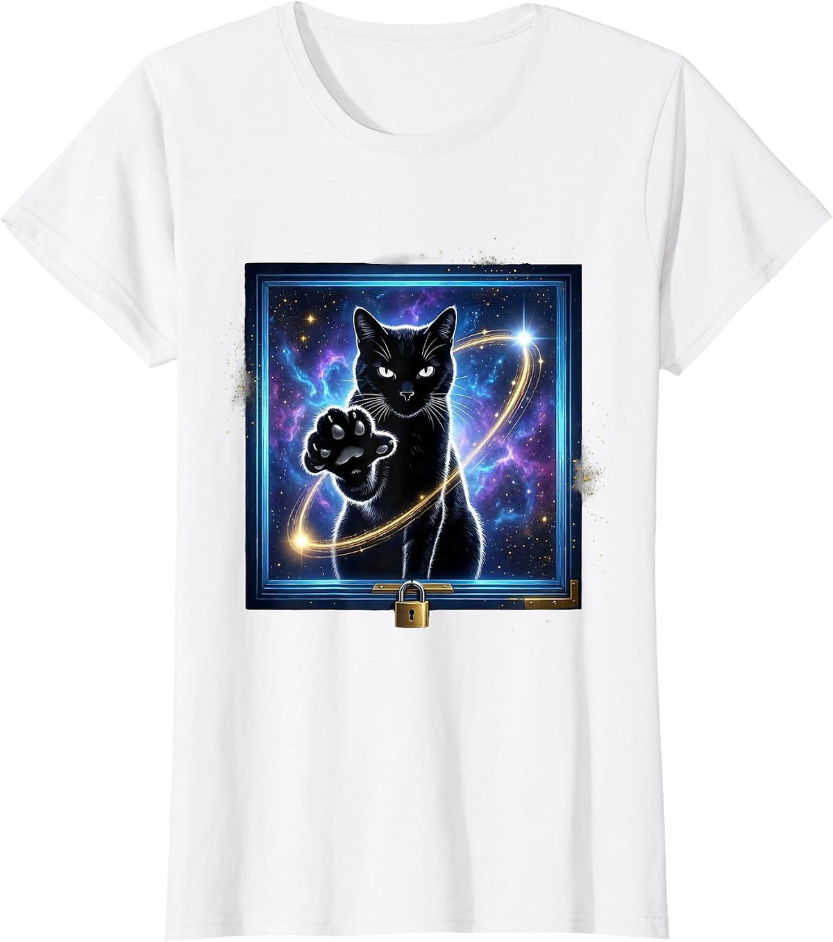 Women's Cosmic Cat Quantum Physics Science Enthusiast Humor T-Shirt - White