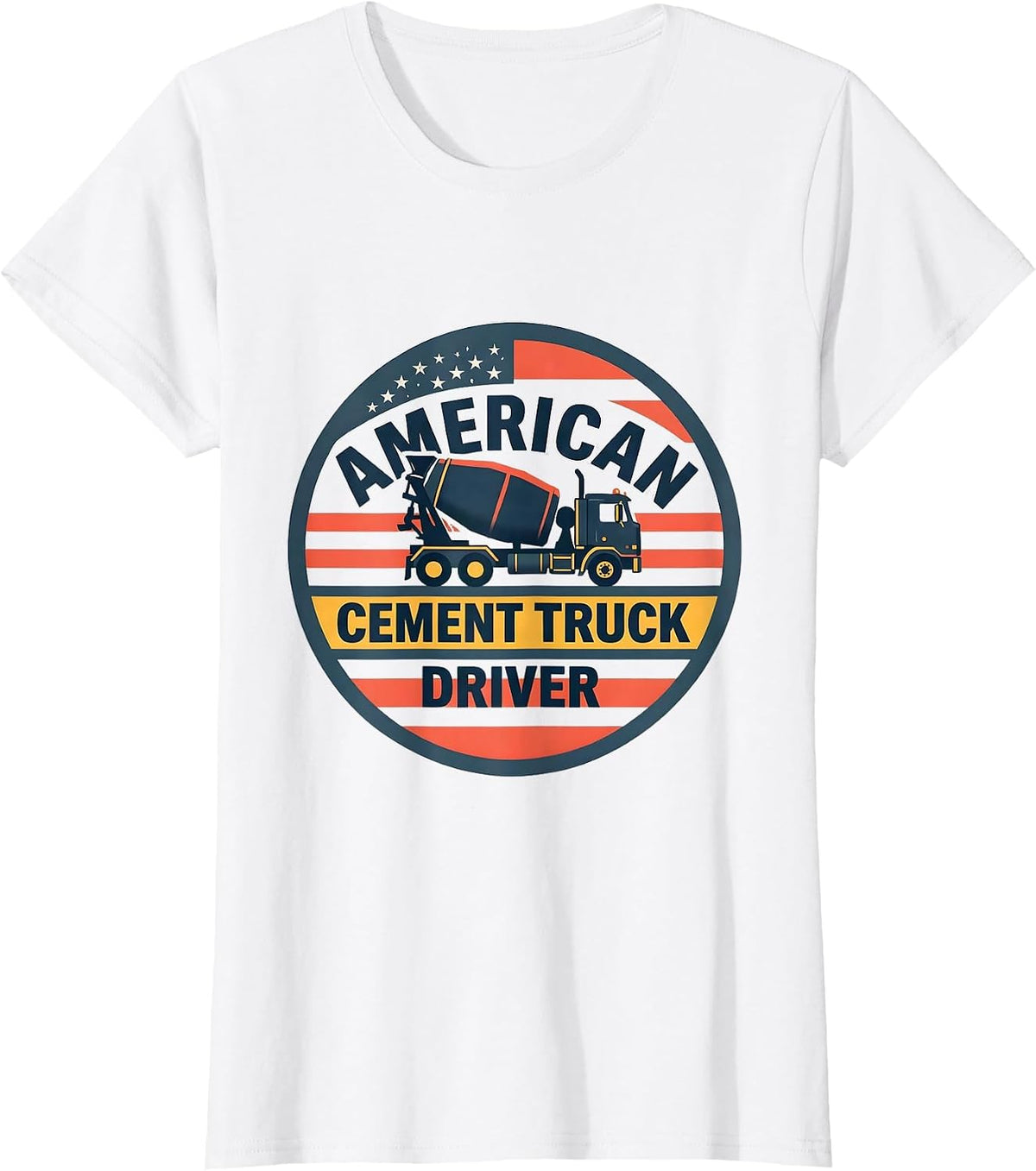 American Cement Truck Driver Patriotic Flag Semi Trucker T-Shirt - White