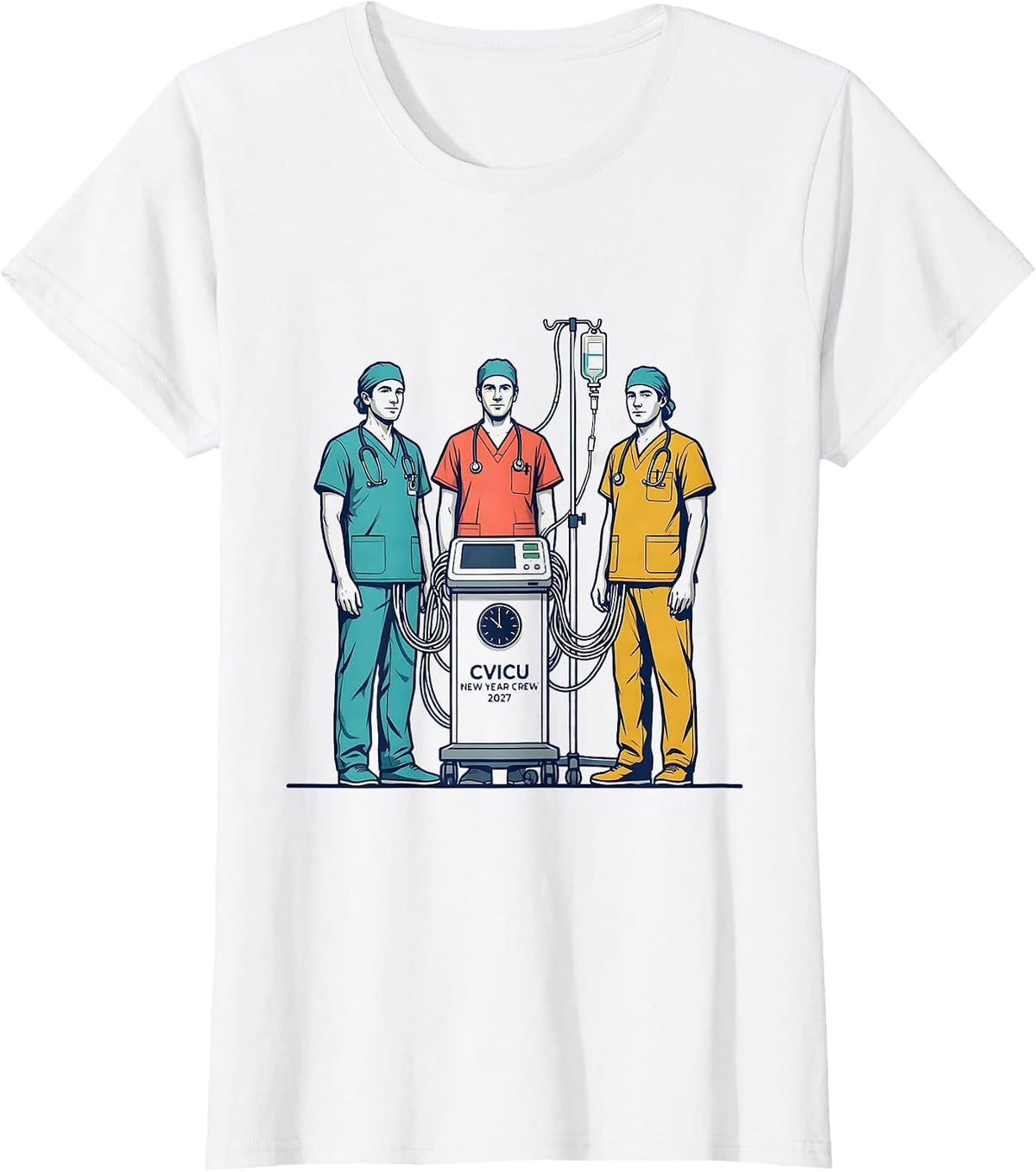 Women's CVICU New Year Crew 2027 Funny ICU Nurse Crew New Year Eve T-Shirt - White