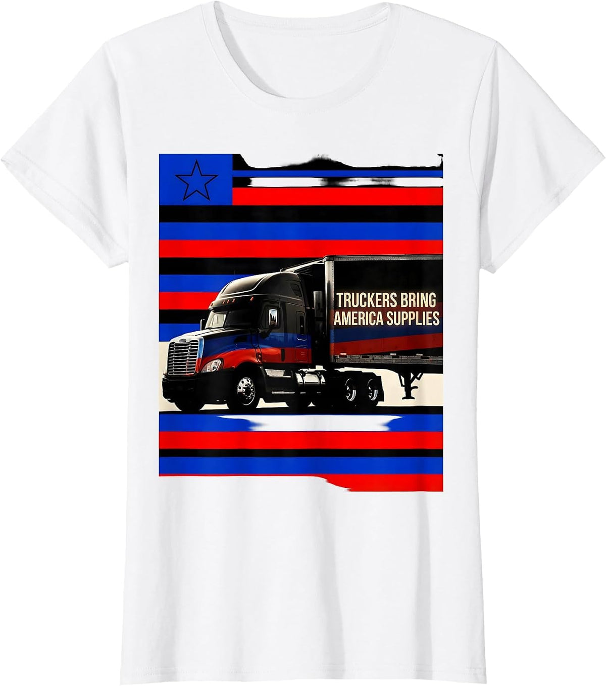 Women's Truckers Bring America Supplies Patriotic Semi-Truck Driver T-Shirt - White