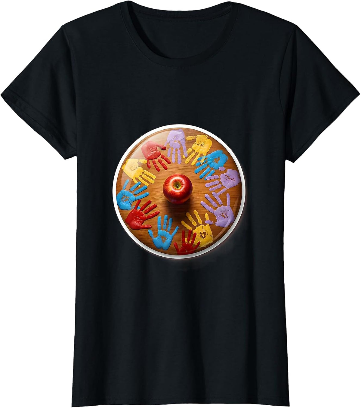 Elementary Teacher Tiny Handprints Desk Design T-Shirt - Black