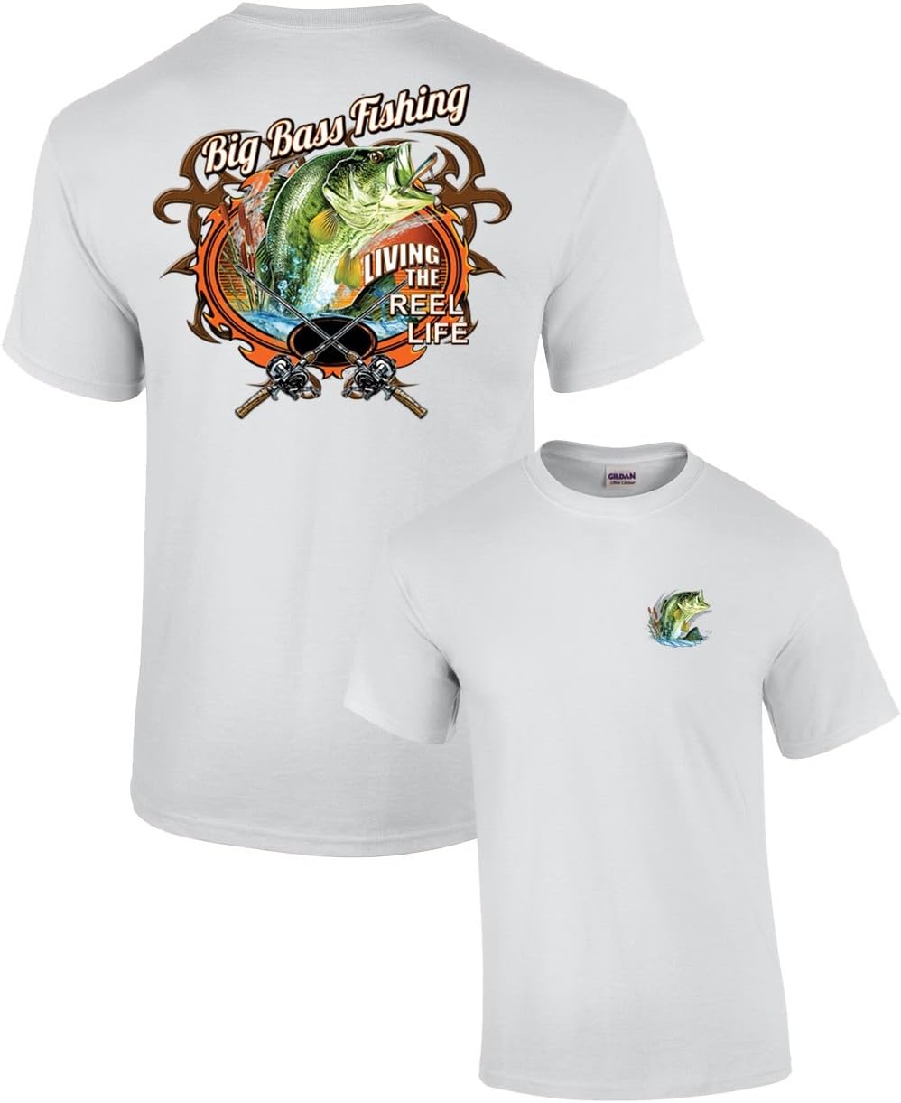 Trenz Shirt Company Big Bass Fishing T-Shirt Fisherman Outdoors Fish Boating Sporting Sport - White - Large - As Pictured
