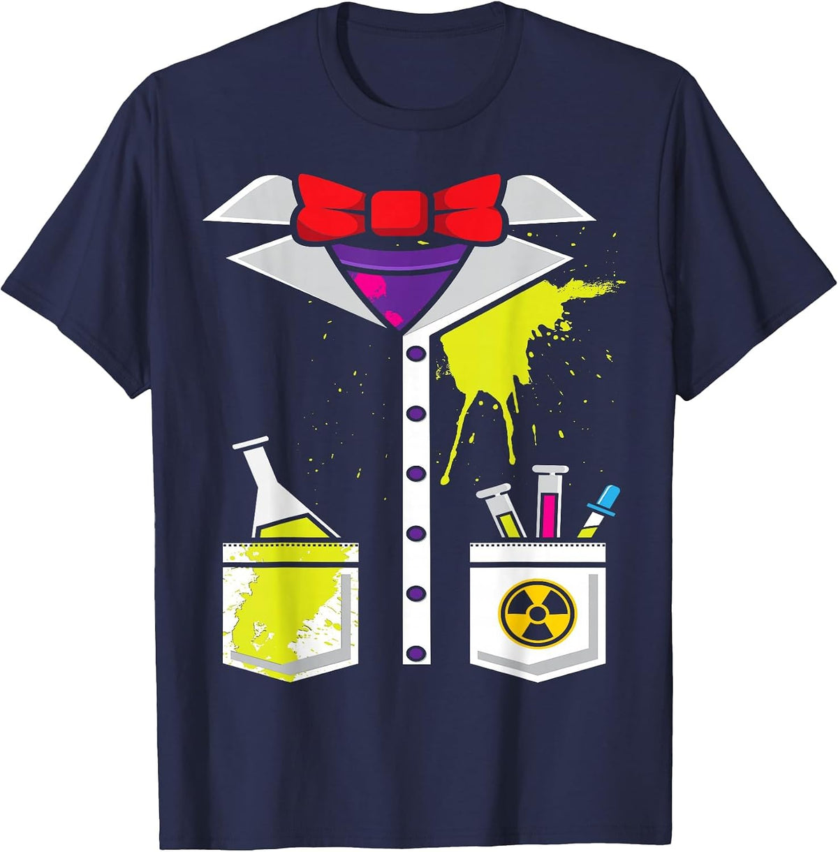 Mad Scientist Costume Halloween Carnival Science Chemistry T-Shirt - Navy Blue