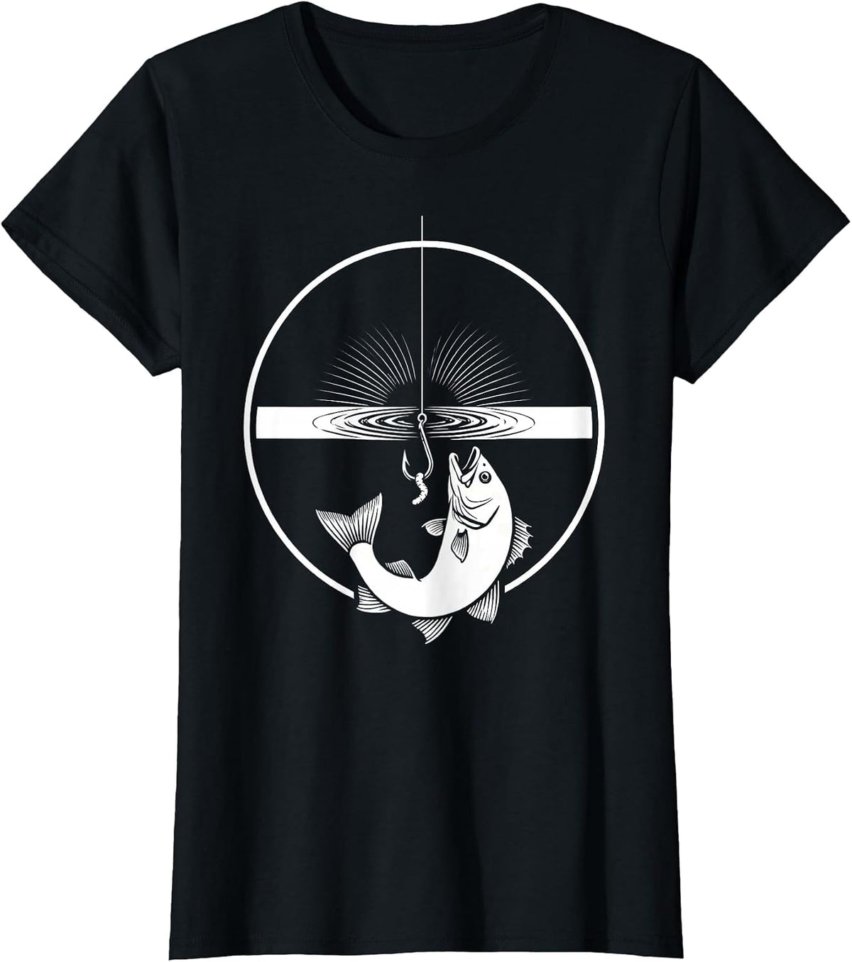 Worm on Hook Deep Water Fishing Graphic T-Shirt - Black