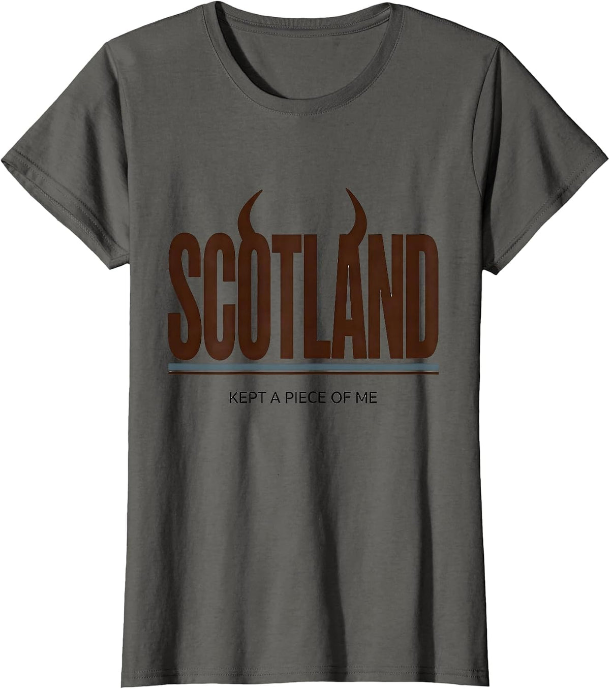 Women's Scotland Kept A Piece Of Me Cute Highland Cow Scottish Humor T-Shirt - Asphalt Grey