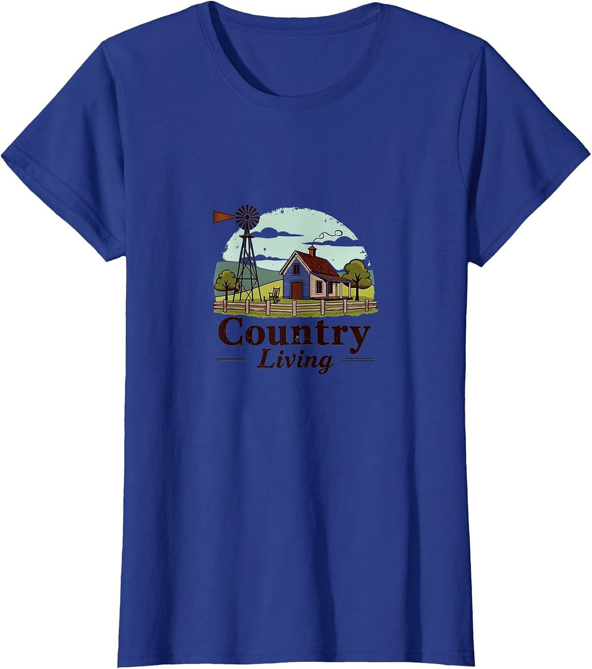 Country Living Farmhouse Windmill Scene Rustic T-Shirt - Royal Blue