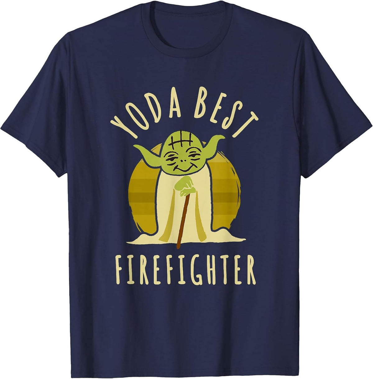 Star Wars Classic Yoda Best Firefighter Vintage Chibi Yoda T-Shirt - Navy Blue