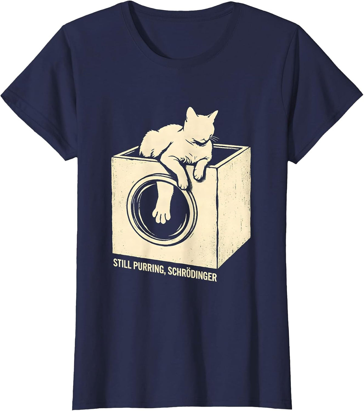 Women's Still Purring Schrödinger Quantum Physics Humor Science T-Shirt - Navy Blue
