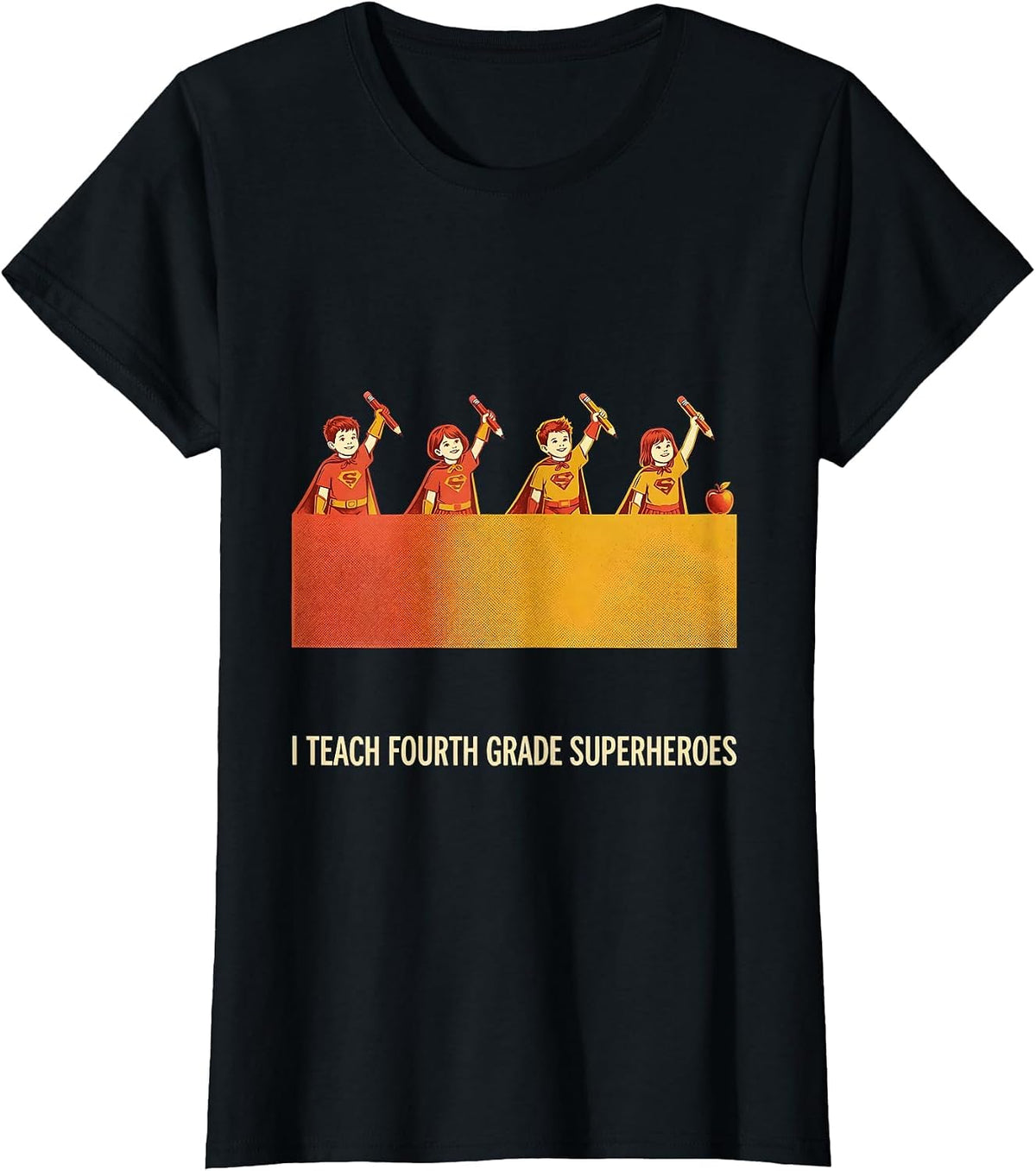 I Teach Fourth Grade Superheroes Funny Teacher Superhero T-Shirt - Black