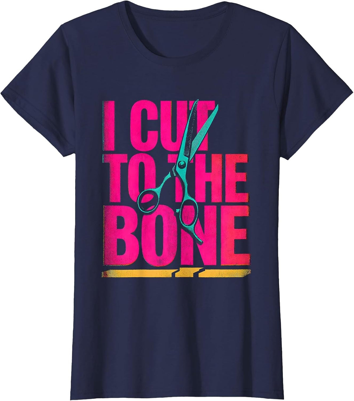 Women's I Cut To The Bone Risograph Hairdresser Barber Humor T-Shirt - Navy Blue