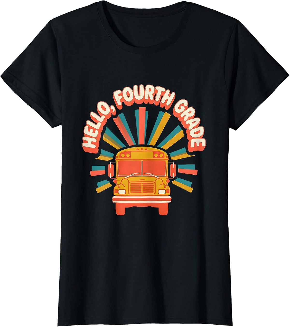 Hello, Fourth Grade Retro Groovy Back To School Teacher T-Shirt - Black