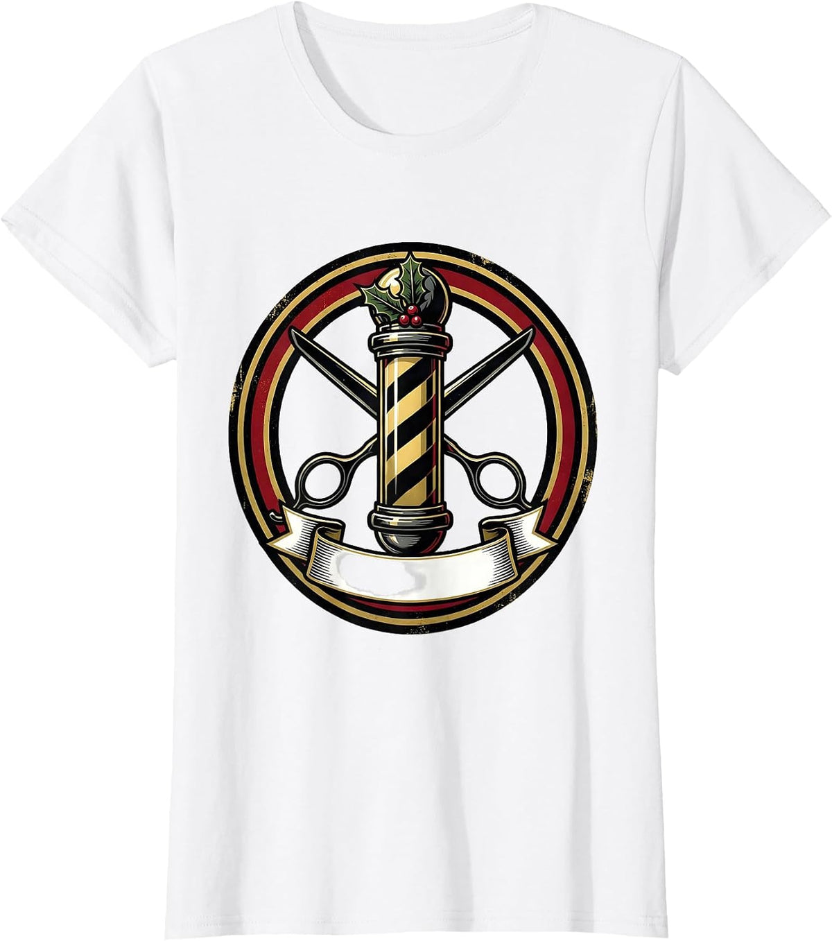 Barber Pole Emblem Vintage Humor Gift for Barbers T-Shirt - White