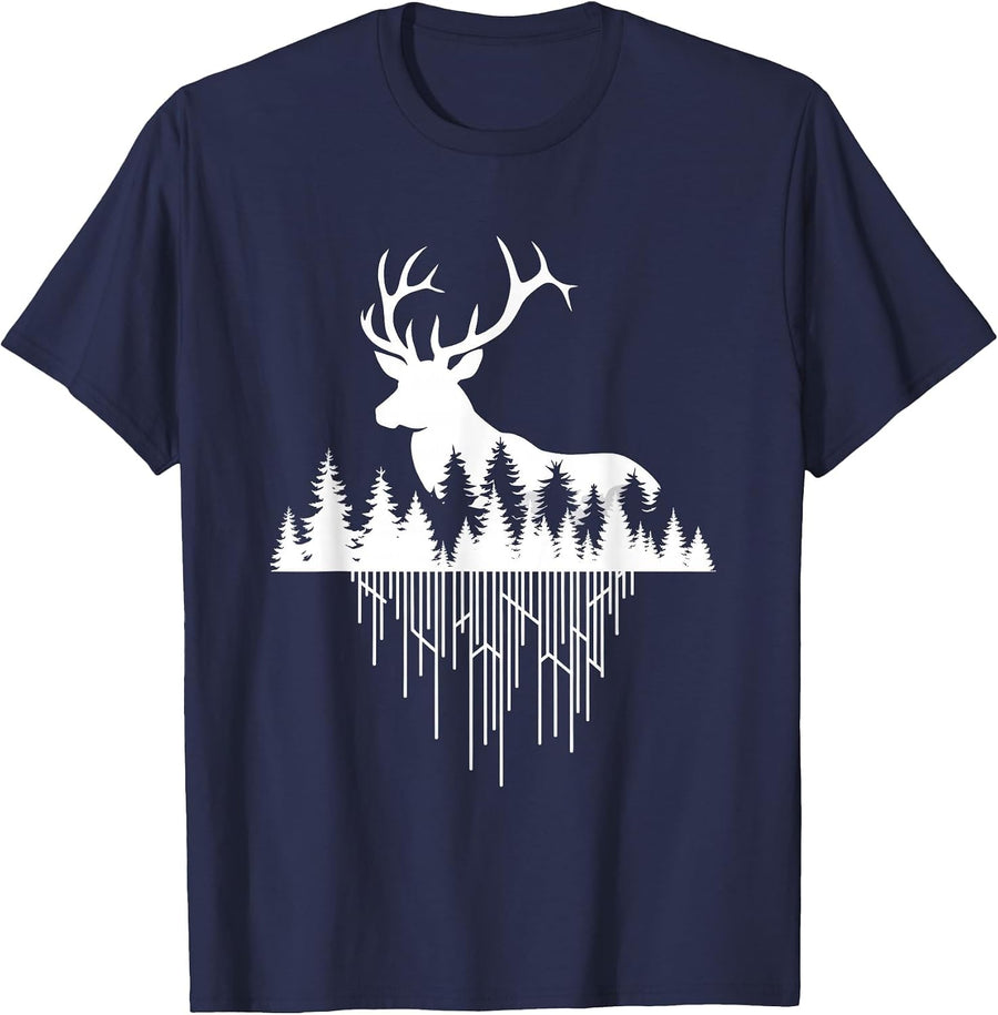 Nature Wildlife Forest Artwork Hunting Deer T-Shirt - Navy Blue