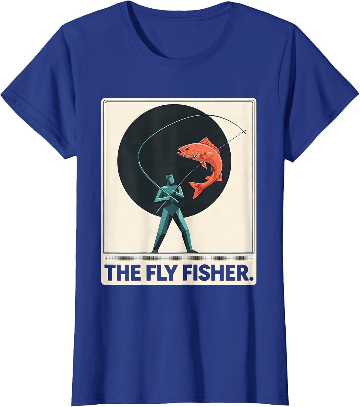 Women's The Fly Fisher Midcentury Modern Tarot Card Fly Fishing T-Shirt - Royal Blue