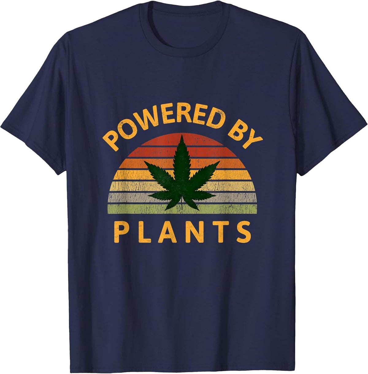 Powered By Plants Vegetarian Weed Stoner Marijuana Cbd Vegan T-Shirt - Navy Blue