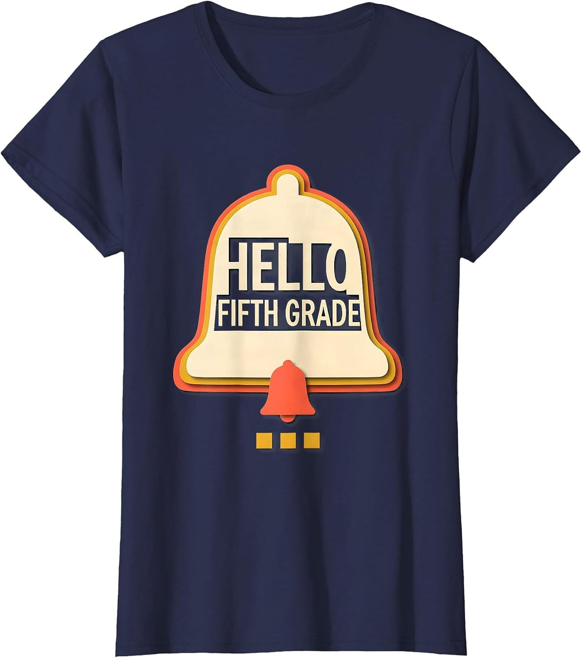 Women's Hello, Fifth Grade Retro Groovy Back To School Teacher T-Shirt - Navy Blue
