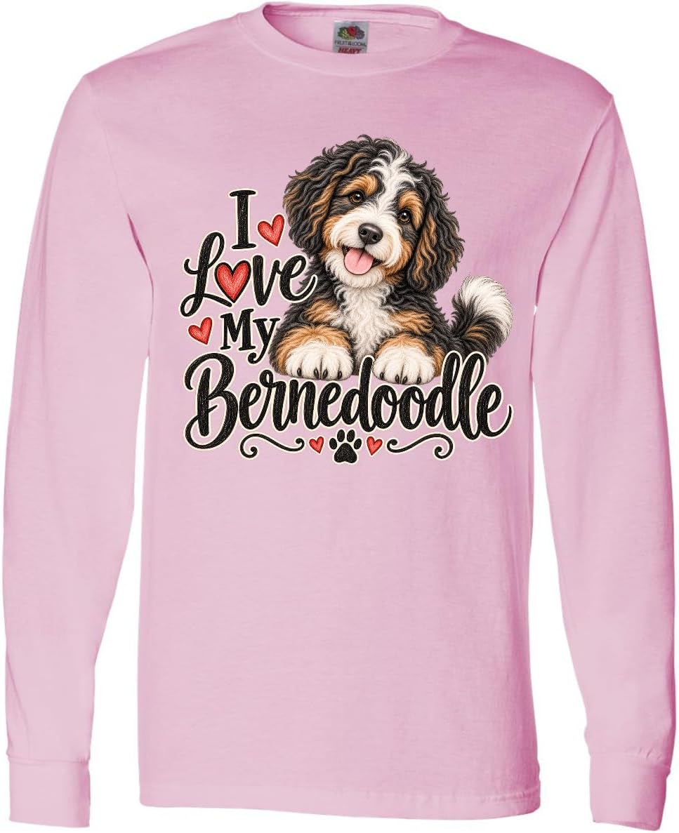 inktastic I Love My Bernedoodle Adult Long Sleeve T-Shirt - Pink