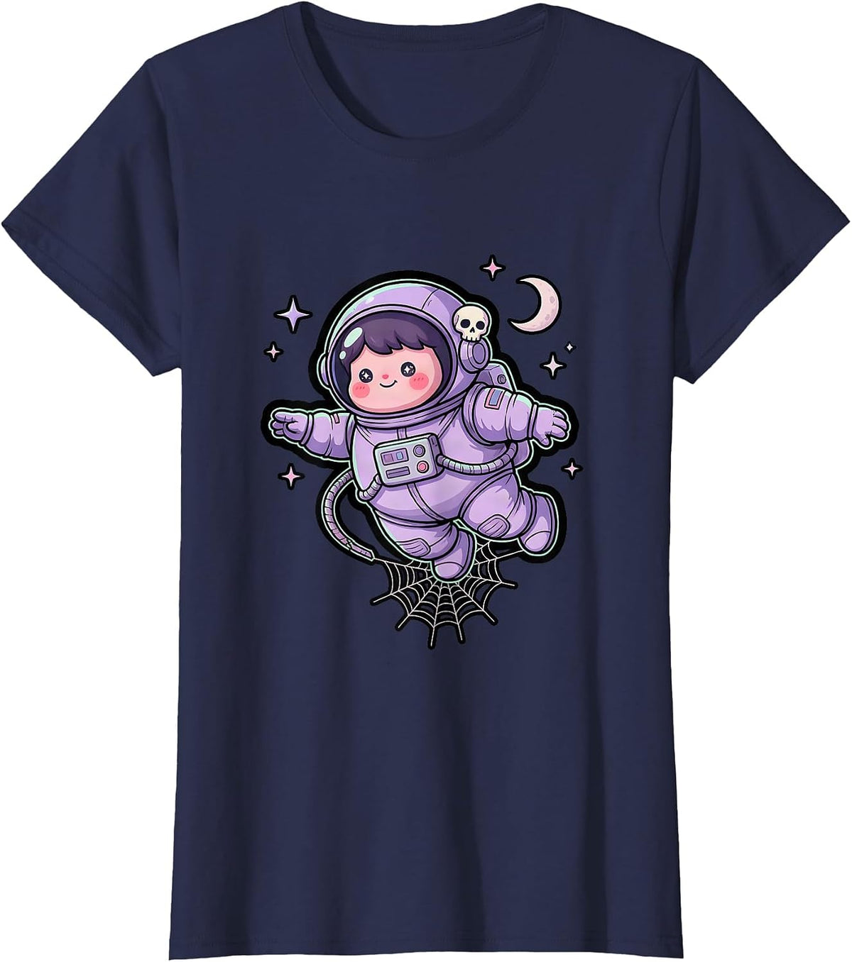 Women's Astronaut Drifting Away From Space Station T-Shirt - Navy Blue