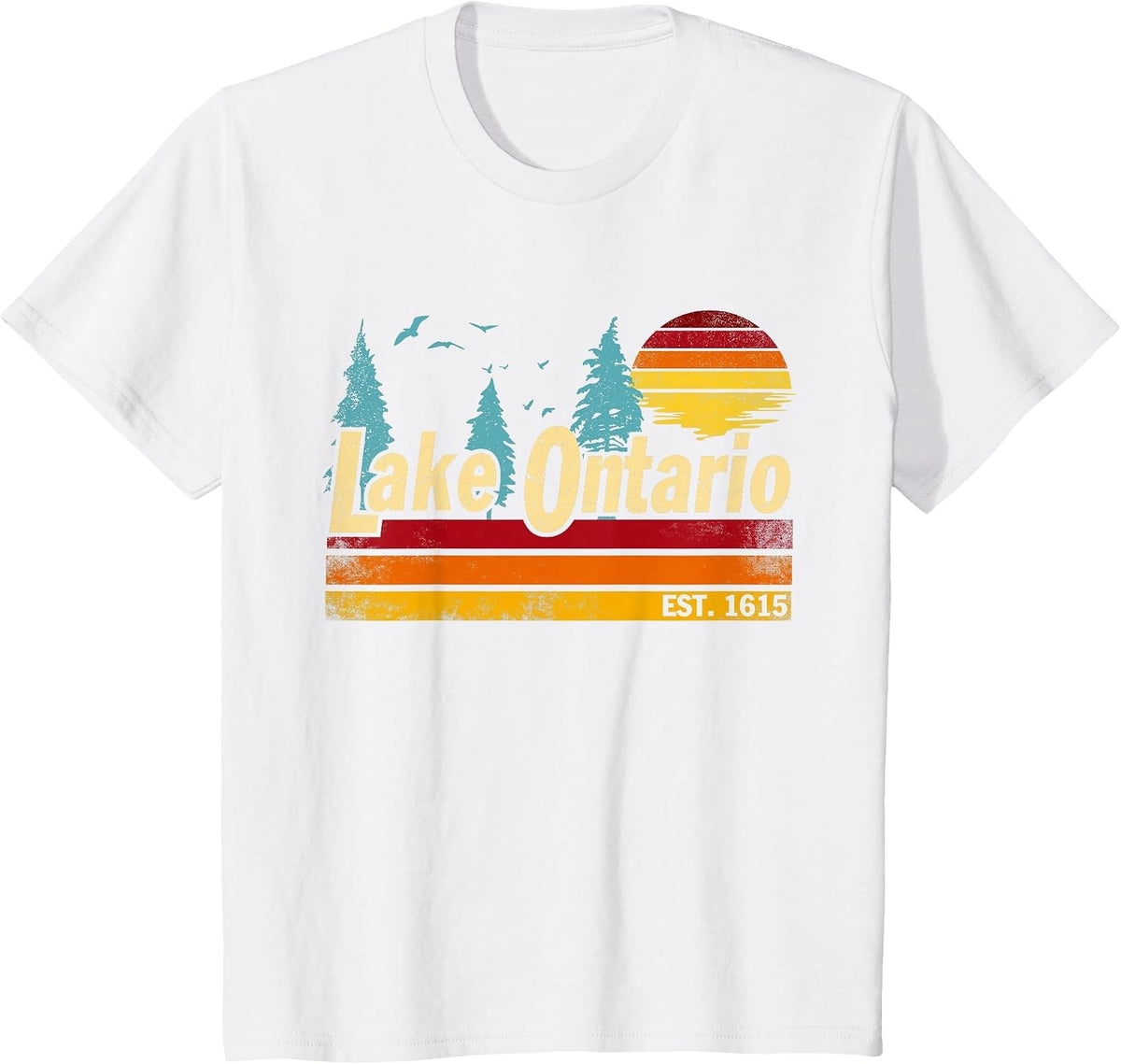 Lake Ontario T-Shirt Men Women Vintage Sunset Tees Retro EST 1615 Graphic Tee - White