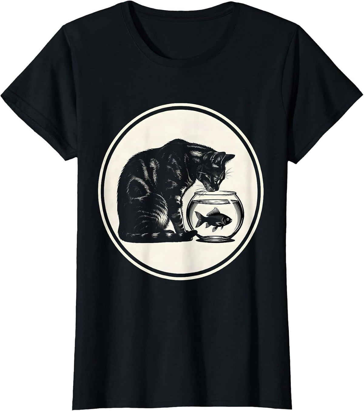 Bengal Cat Staring Into Fish Bowl Lover Gift T-Shirt - Black
