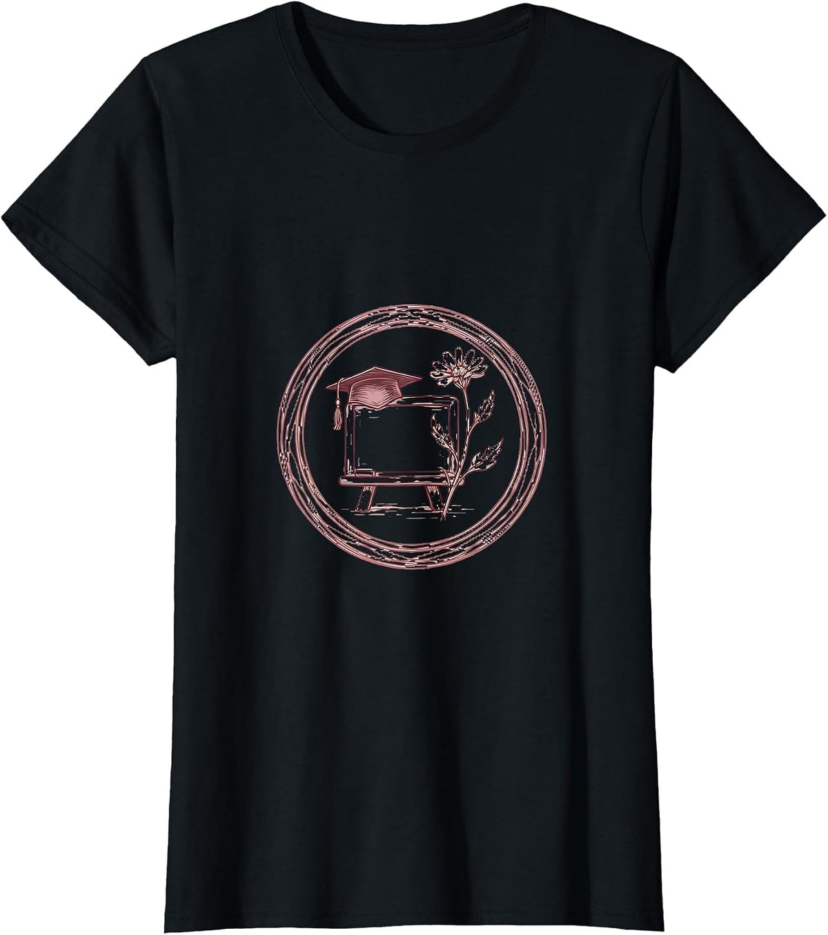 Elementary Teacher Graduation Cap Chalkboard Design T-Shirt - Black