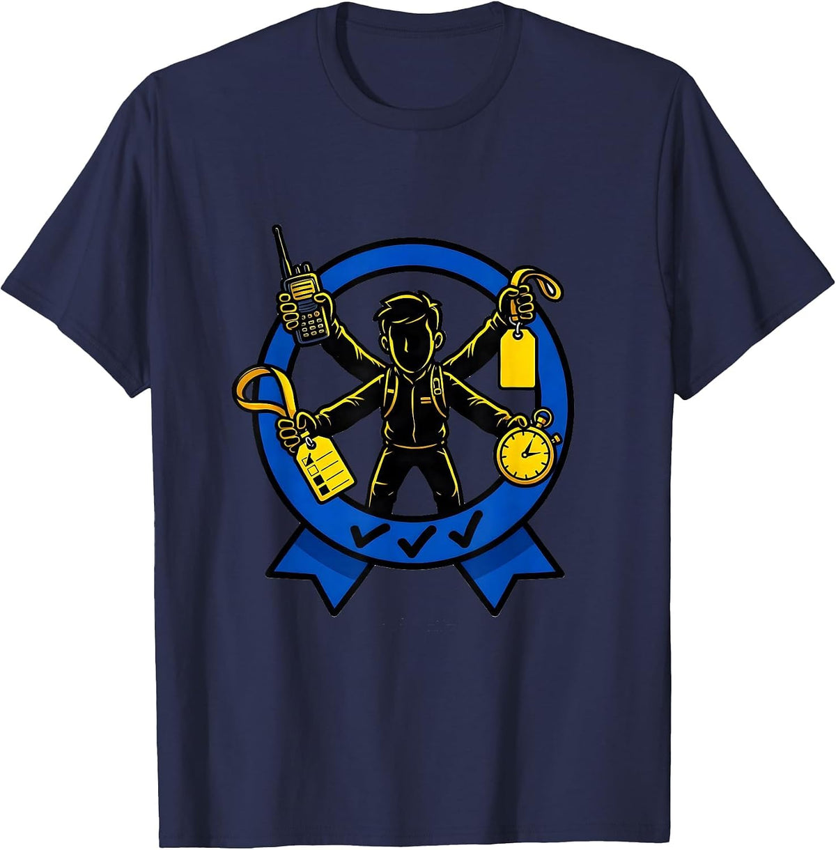 Sealed Para Badge Cartoon Humor School Support Staff T-Shirt - Navy Blue
