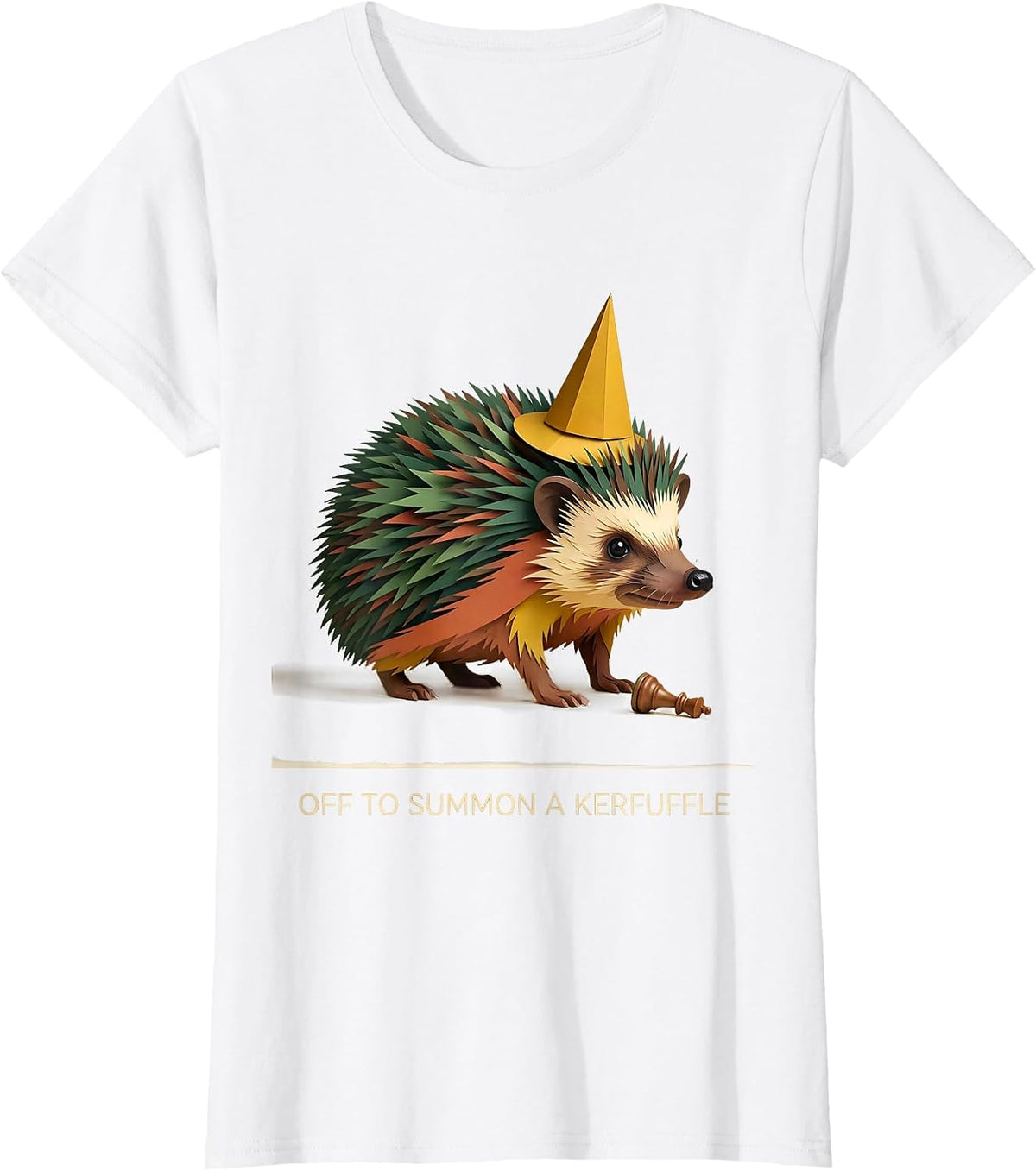 Off To Summon A Kerfuffle Paper-Cutout Hedgehog Meme Humor T-Shirt - White