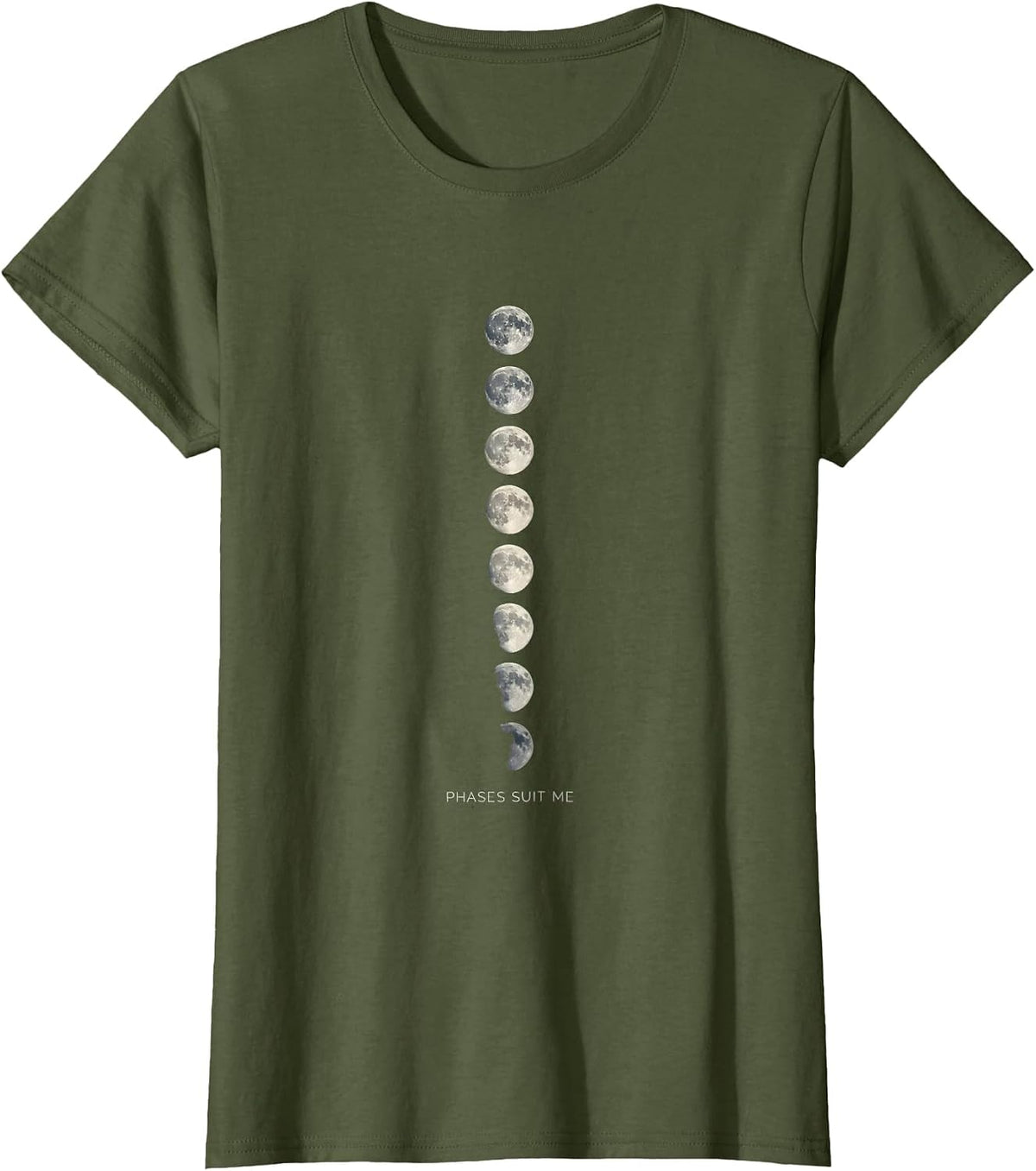Women's Phases Suit Me Vintage Astronomy Celestial Lunar Cycle T-Shirt - Olive Green
