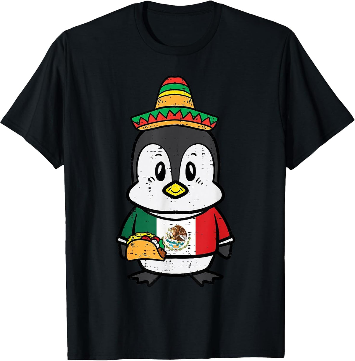 Penguin Mexico Flag Cinco De Mayo Mexican Independence Day T-Shirt - Black