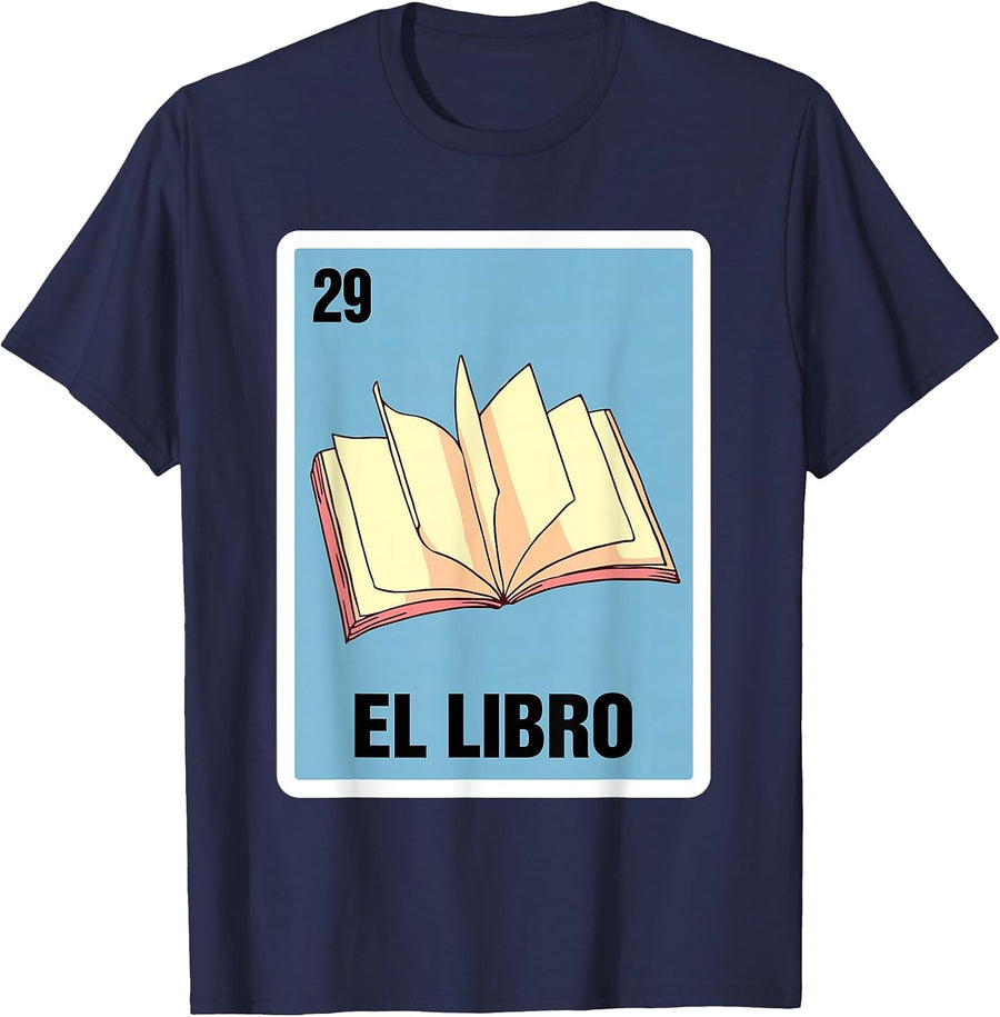 Spanish Mexicana Reading Book El Libro Mexican Bingo Card T-Shirt - Navy Blue