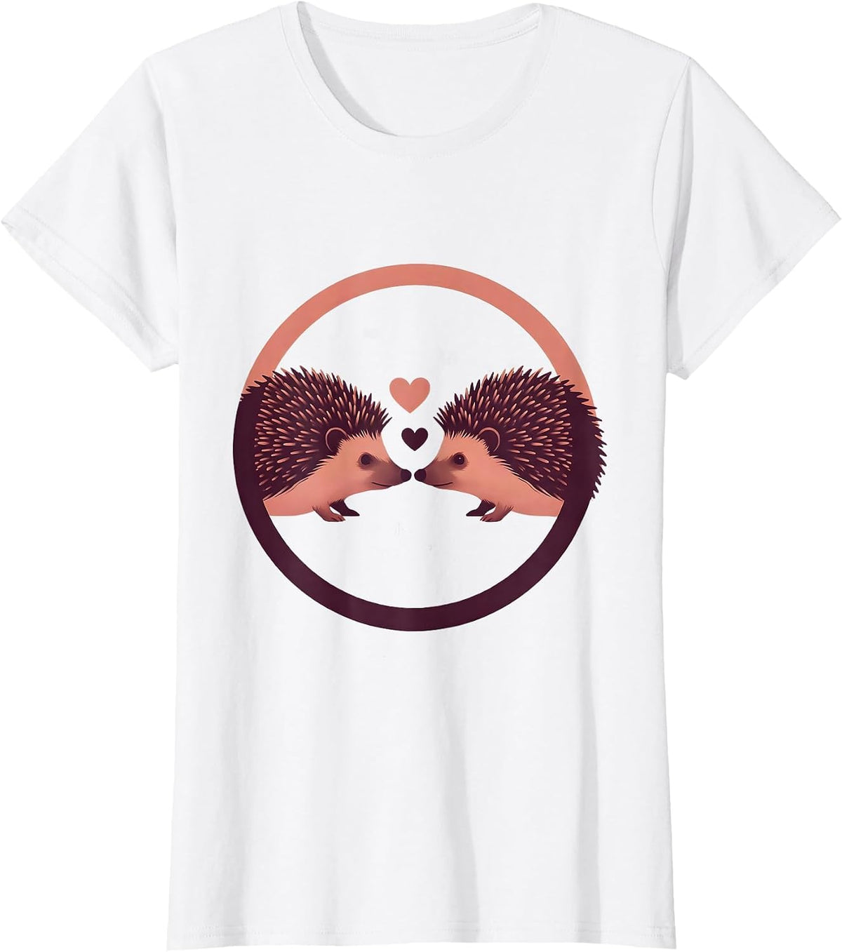 Women's Hedgehog Love Nose Touch Cute Couple Graphic T-Shirt - White