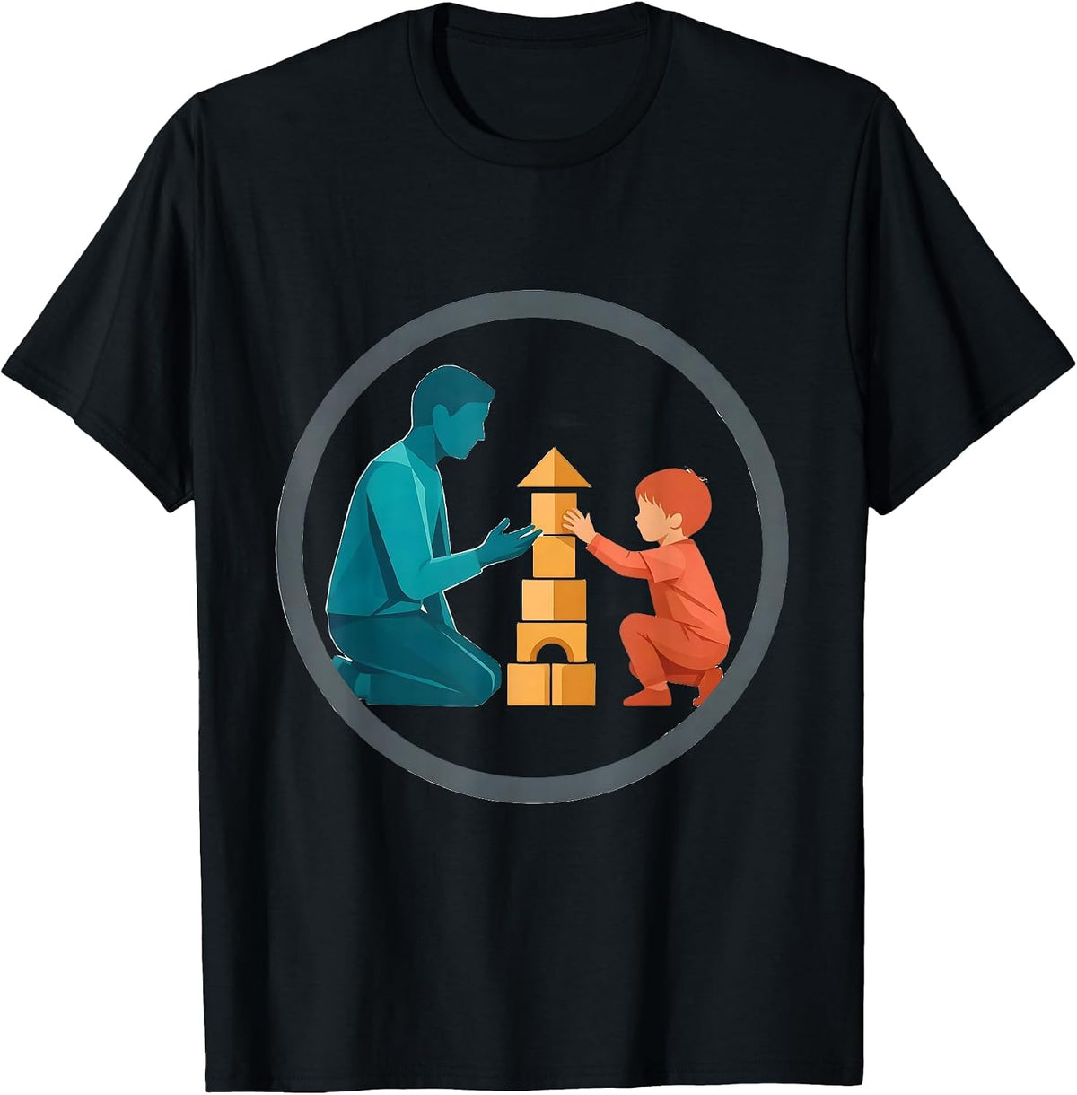 Men's Occupational Therapist Kneeling With Child Design T-Shirt - Black