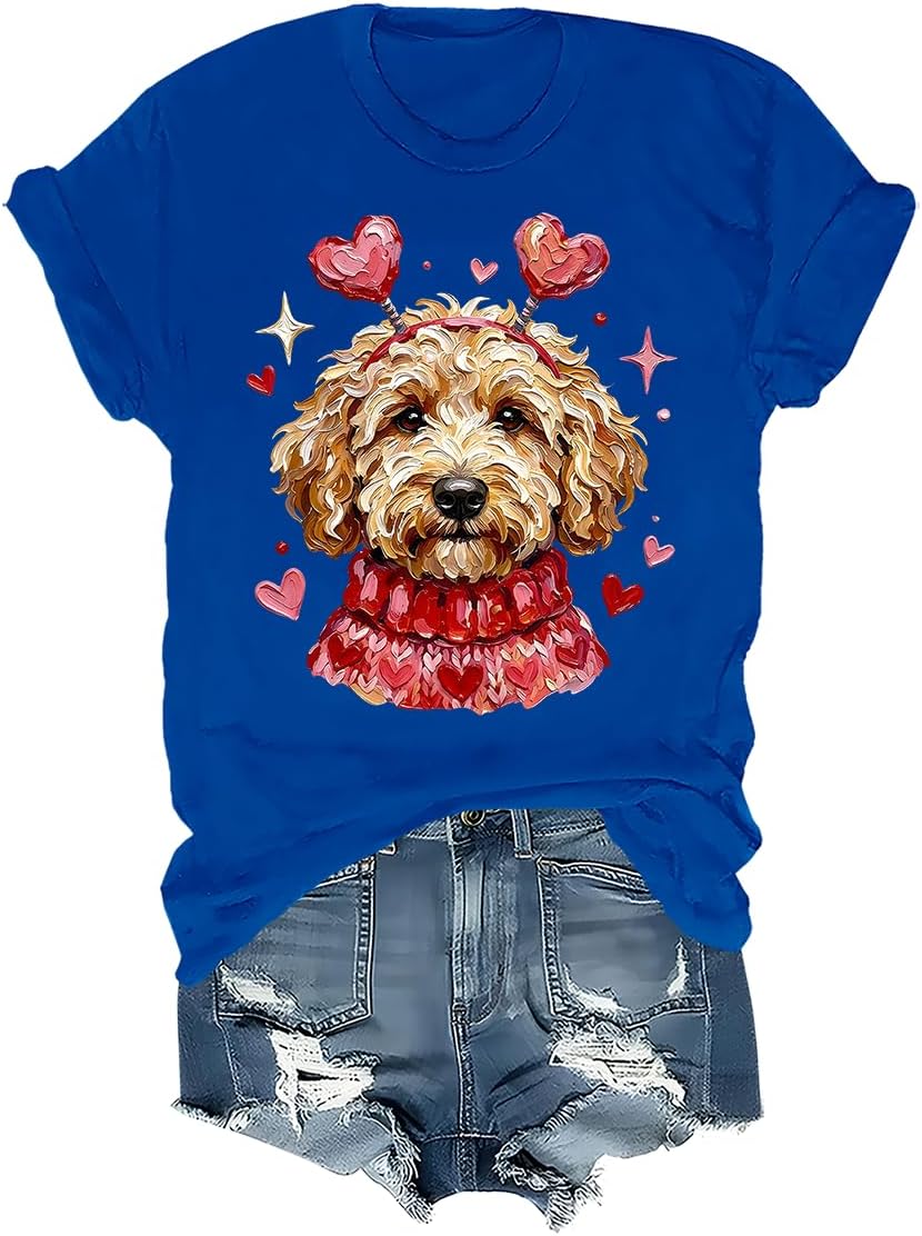 Goldendoodle Dog Valentine Shirt Cute Puppy Love T-Shirt Valentines Day Dog Lover Tee - Crewneck Royal Blue-1