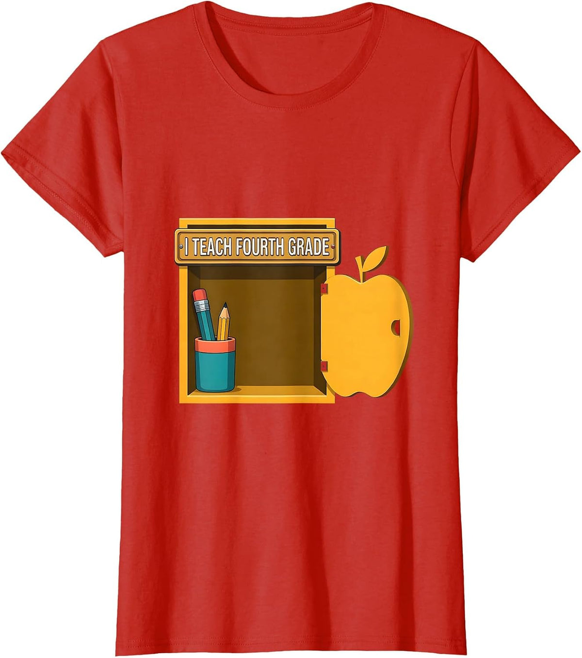 Women's I Teach Fourth Grade Flat Vector Teacher Appreciation Back T-Shirt - Red