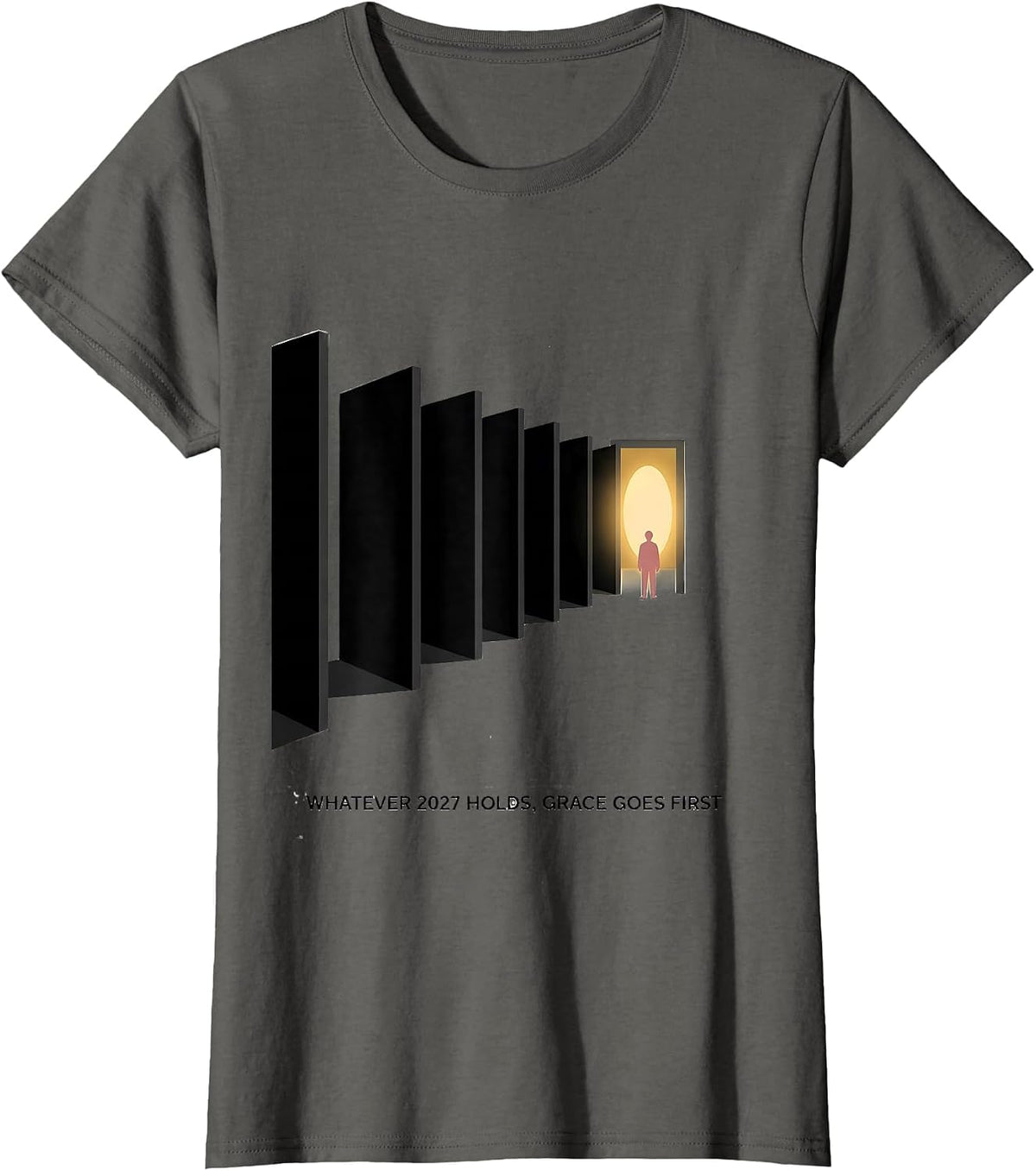 Women's Whatever 2027 Holds, Grace Goes First Faith-Filled New Year T-Shirt - Asphalt Grey