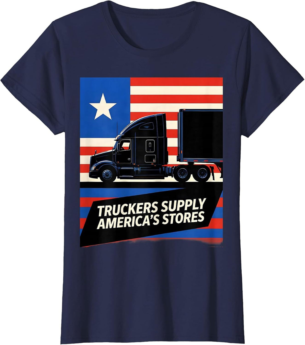 Women's Truckers Supply America's Stores Patriotic Semi-Truck Driver T-Shirt - Navy Blue
