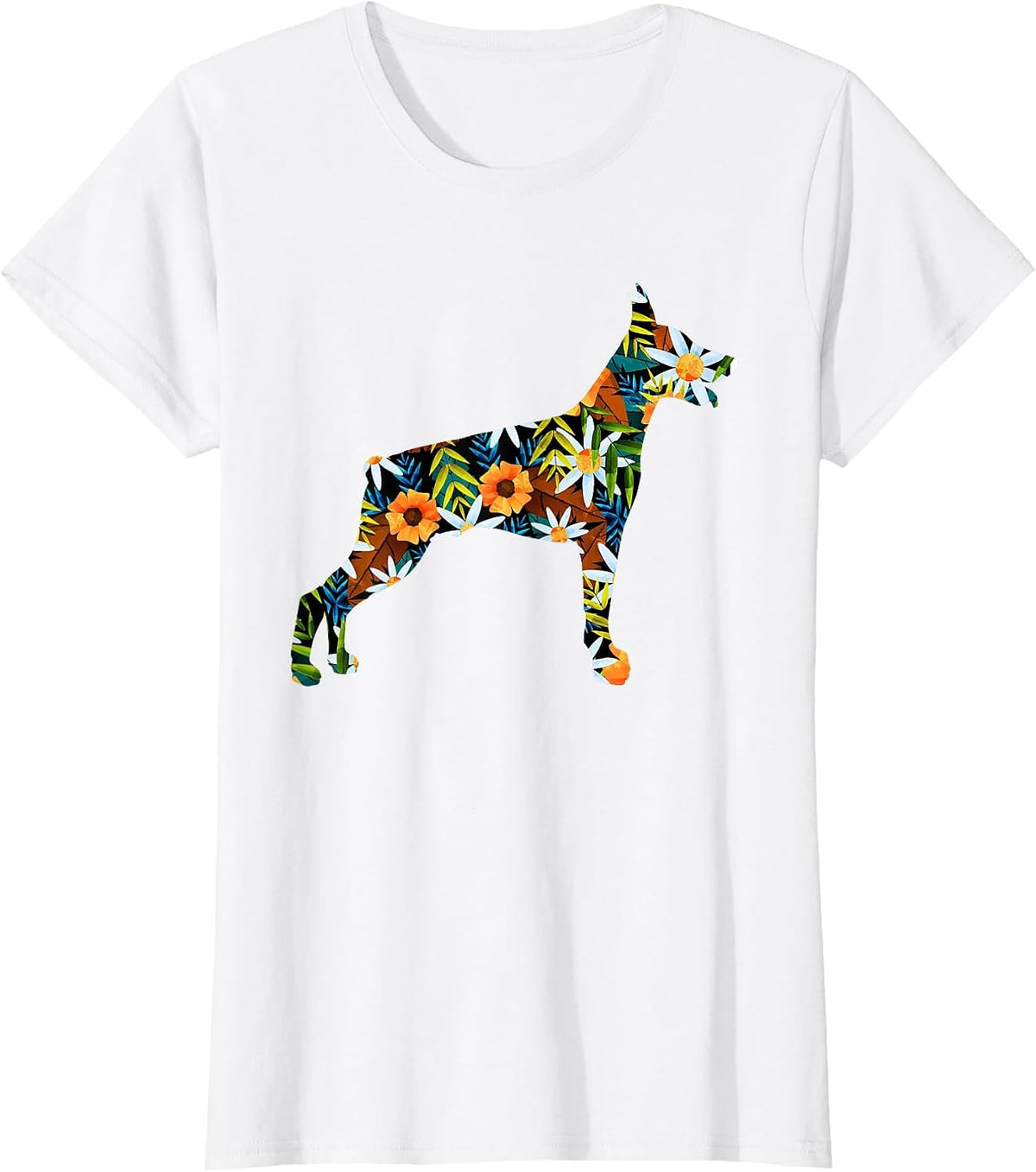 Funny Doberman Art for Men Women Floral Doberman Pinscher T-Shirt - White