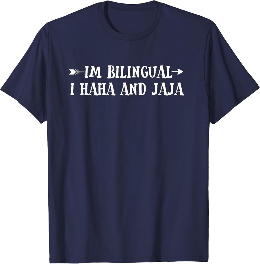 Im Bilingual I Haha and Jaj Funny Spanish Spanglish Speak T-Shirt - Navy Blue