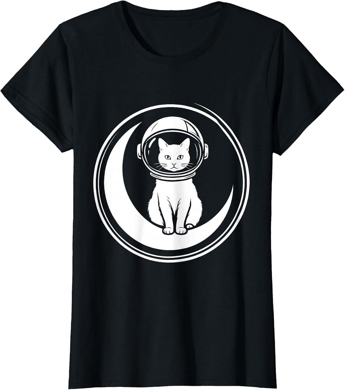 Cat Astronaut on the Moon Space Illustration T-Shirt - Black