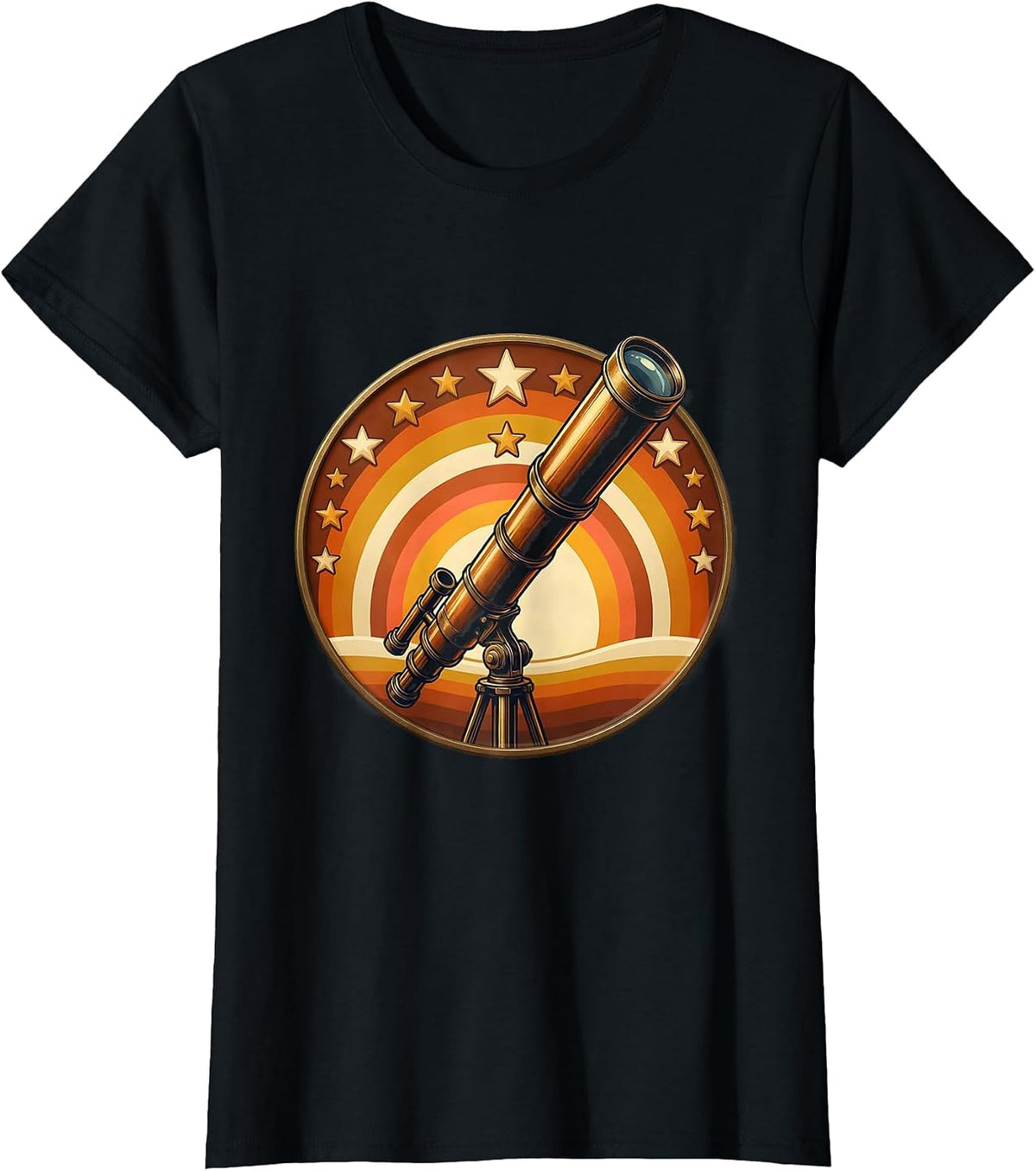 Stargazing Telescope Night Sky College Graphic T-Shirt - Black