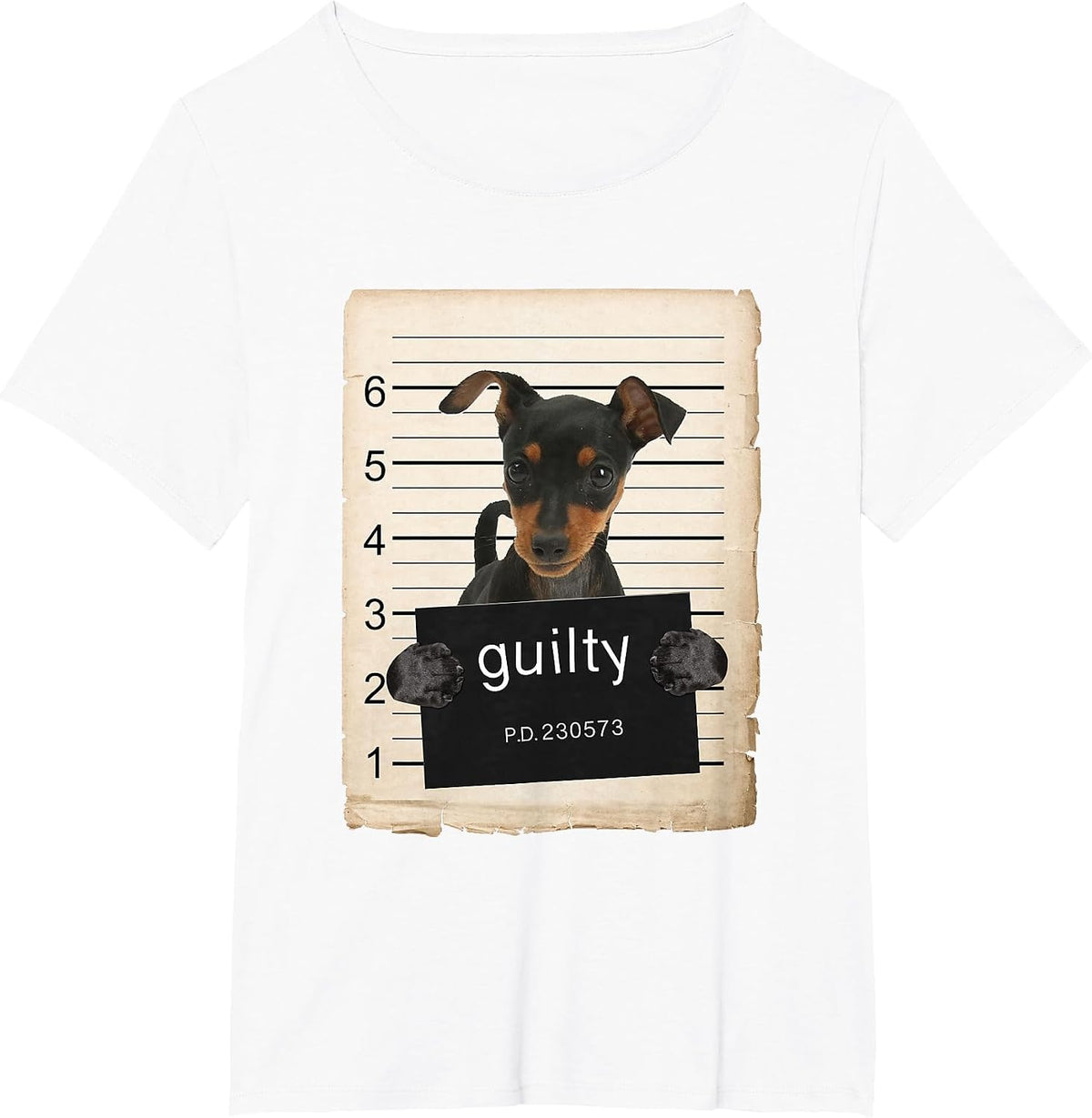 Miniature Doberman Pinscher Dog Mug Shot Bad Dog T-Shirt - White