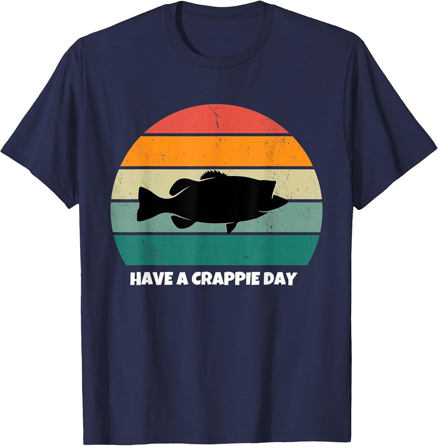 Have a Crappy Day Vintage Retro - Funny Bass Fishing T-Shirt - Navy Blue